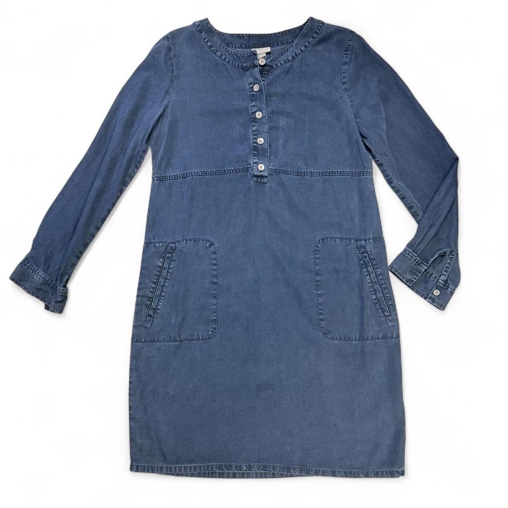 J. JILL Blue Tencel Lyocell Denim Dress Size S Long Sleeve Henleypockets Shift